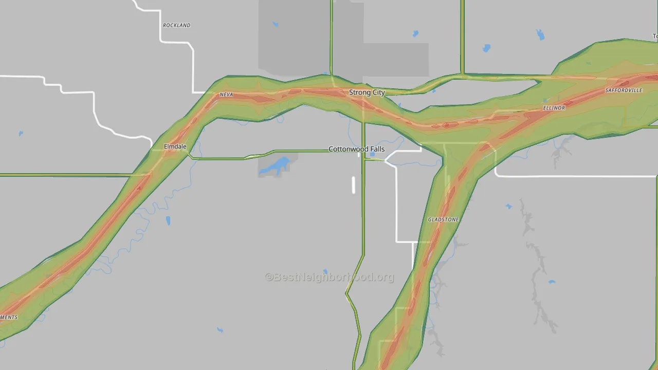 Chase County, KS Map of Noise Levels in Chase County