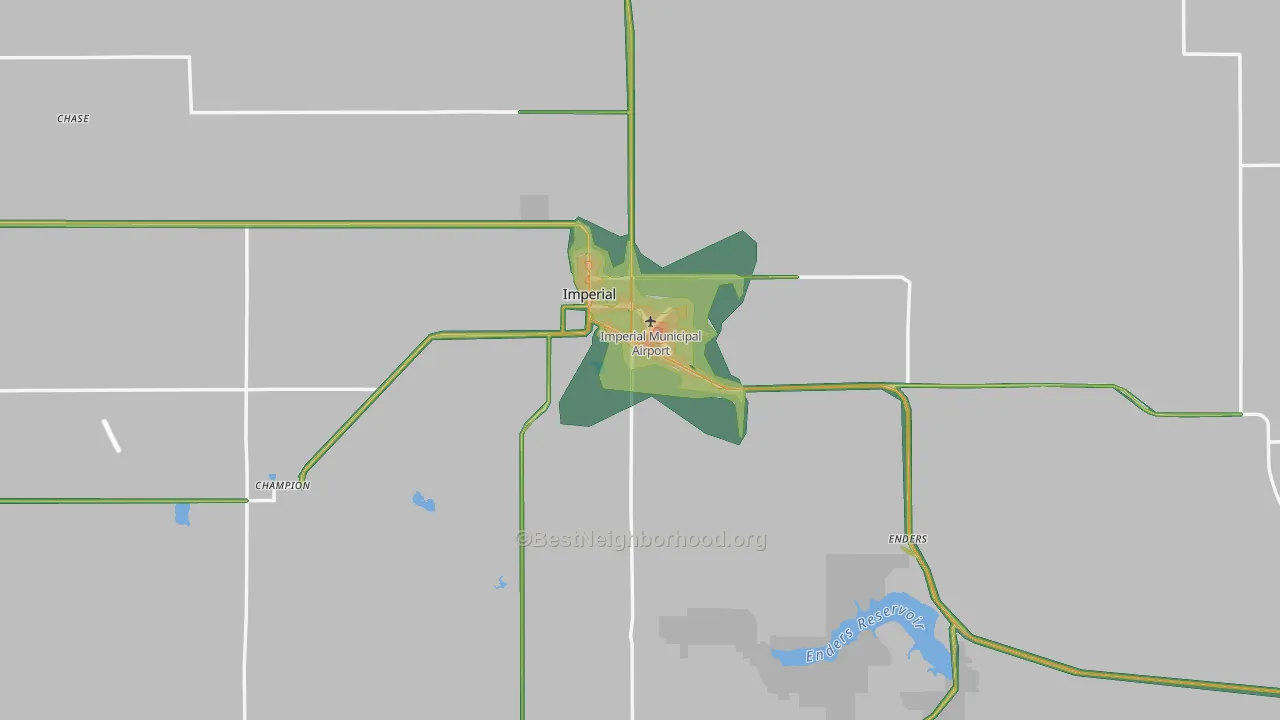 Chase County, NE Map of Noise Levels in Chase County