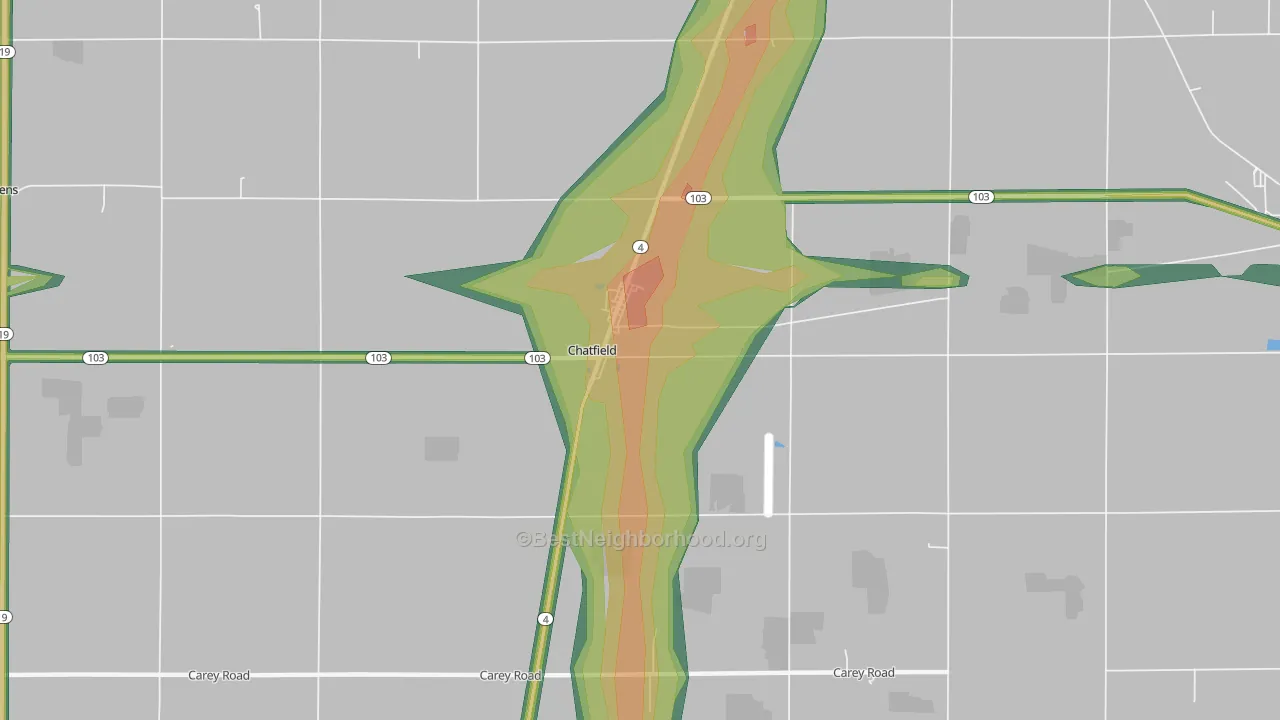 Chatfield, OH Map of Noise Levels in Chatfield