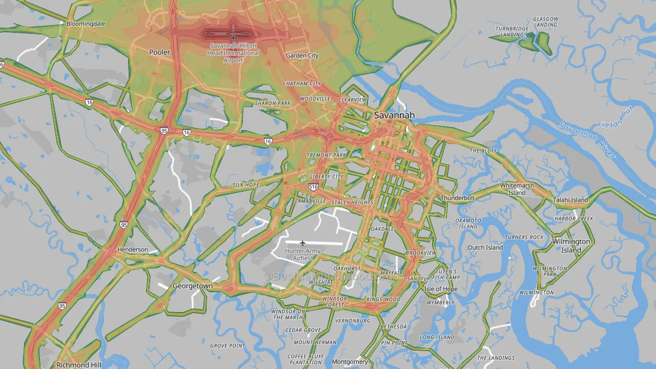 Chatham County, GA Map of Noise Levels in Chatham County