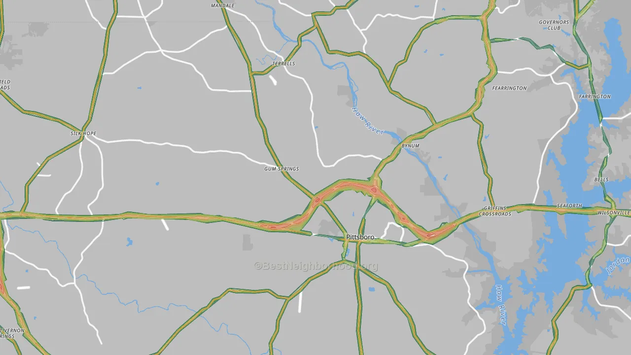 Chatham County, NC Map of Noise Levels in Chatham County