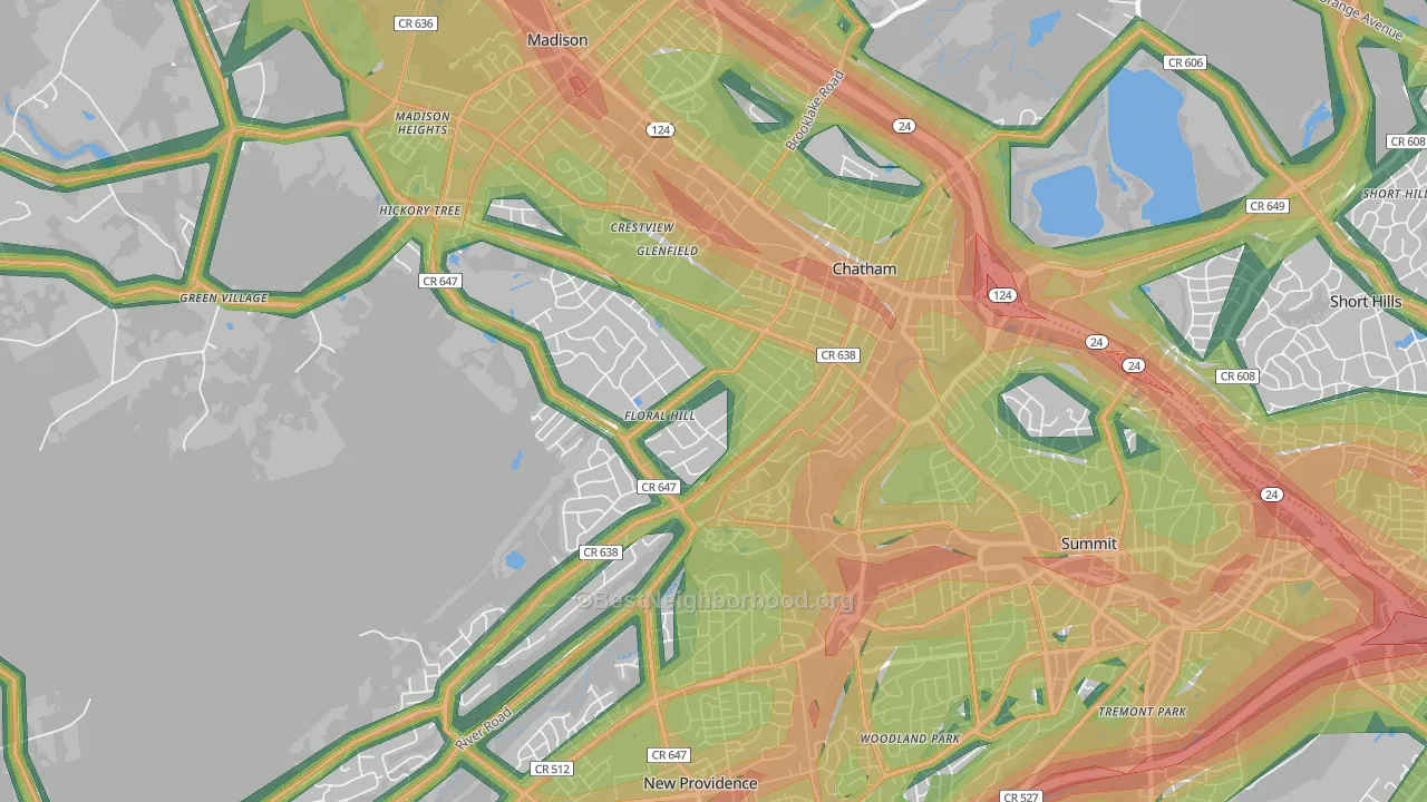 Chatham, NJ Map of Noise Levels in Chatham