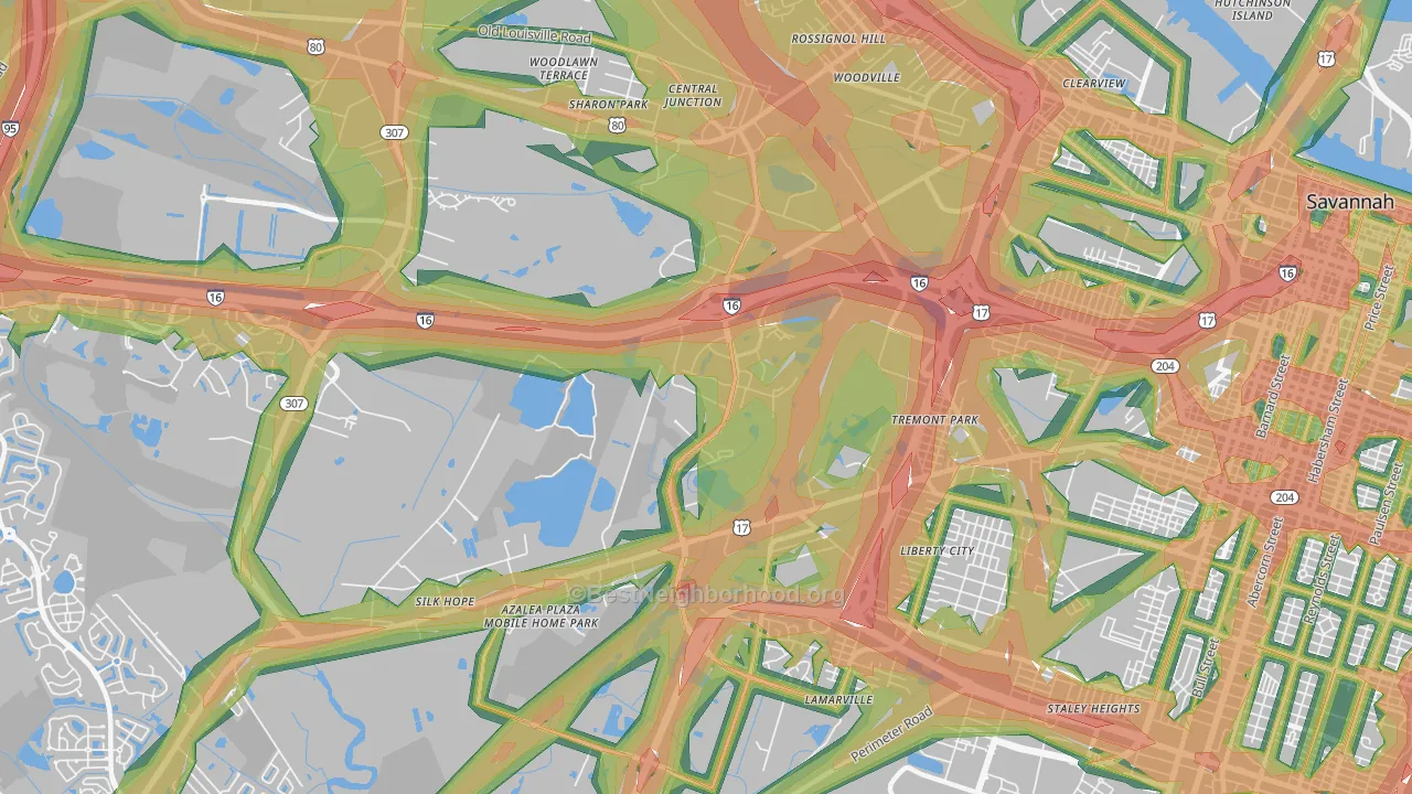 Chatham Parkway, Savannah, GA Map of Noise Levels in Chatham Parkway