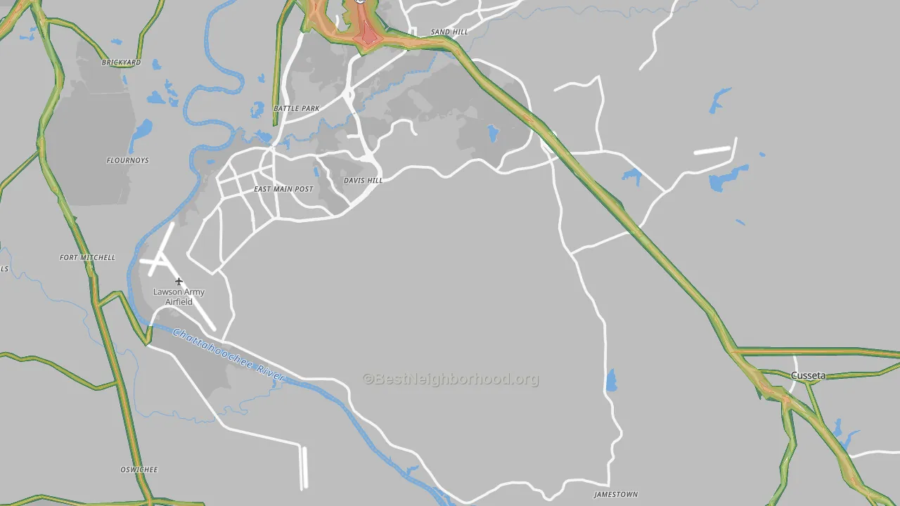 Chattahoochee County, GA Map of Noise Levels in Chattahoochee County