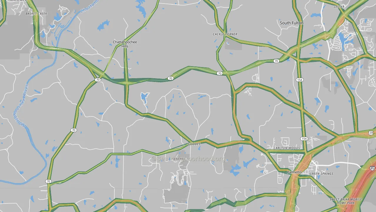 Chattahoochee Hills, GA Map of Noise Levels in Chattahoochee Hills