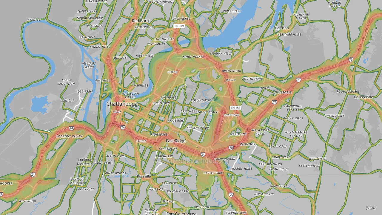 Chattanooga, TN Map of Noise Levels in Chattanooga