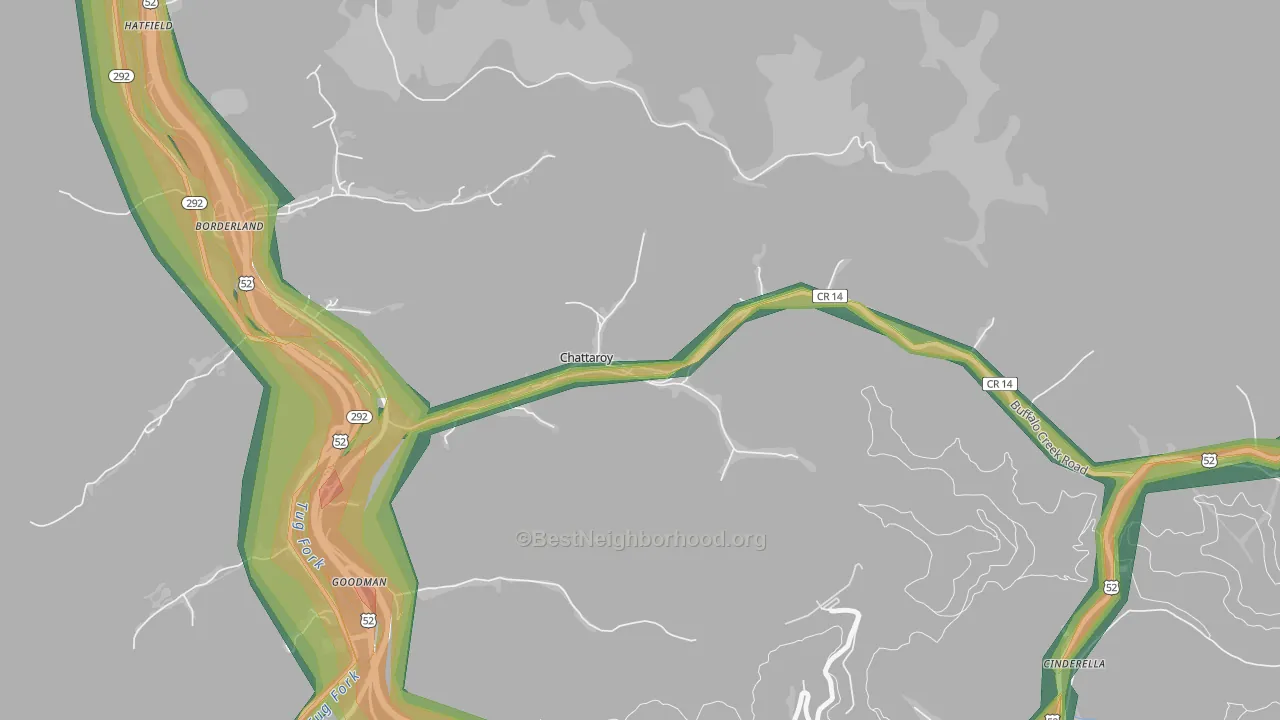 Chattaroy, WV Map of Noise Levels in Chattaroy