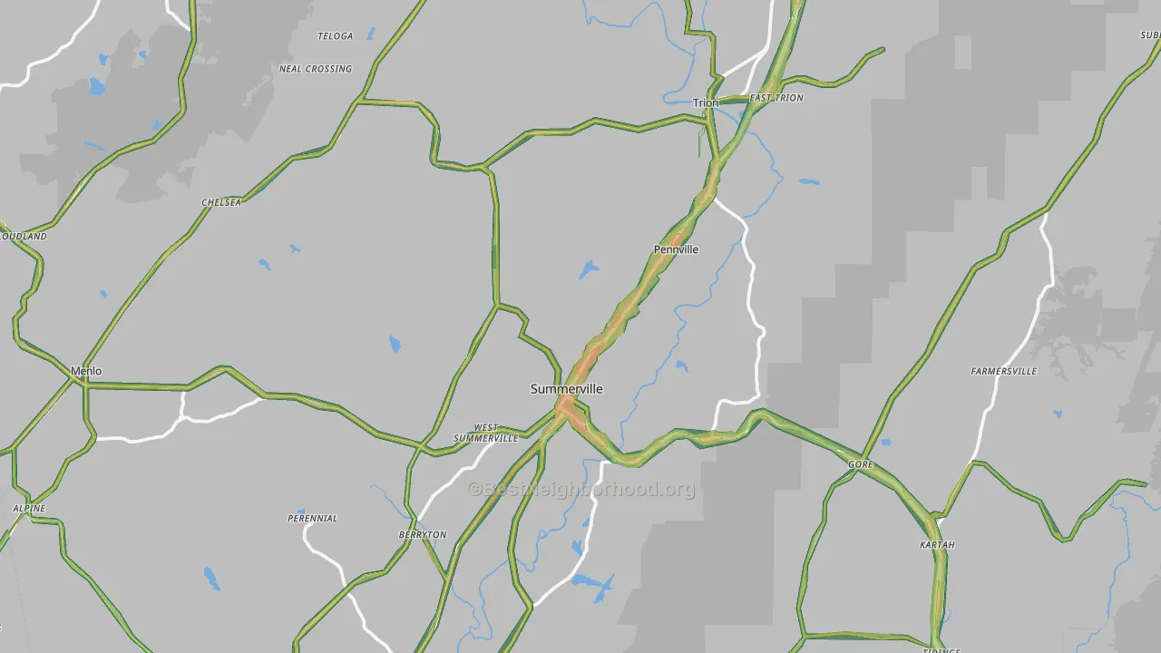 Chattooga County, GA Map of Noise Levels in Chattooga County