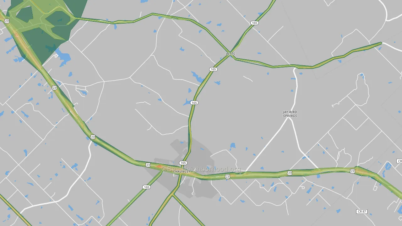 Chauncey, GA Map of Noise Levels in Chauncey