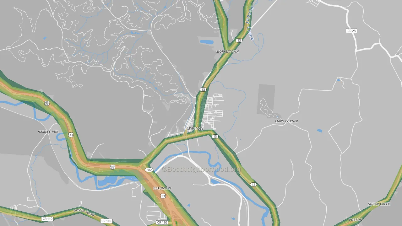 Chauncey, OH Map of Noise Levels in Chauncey