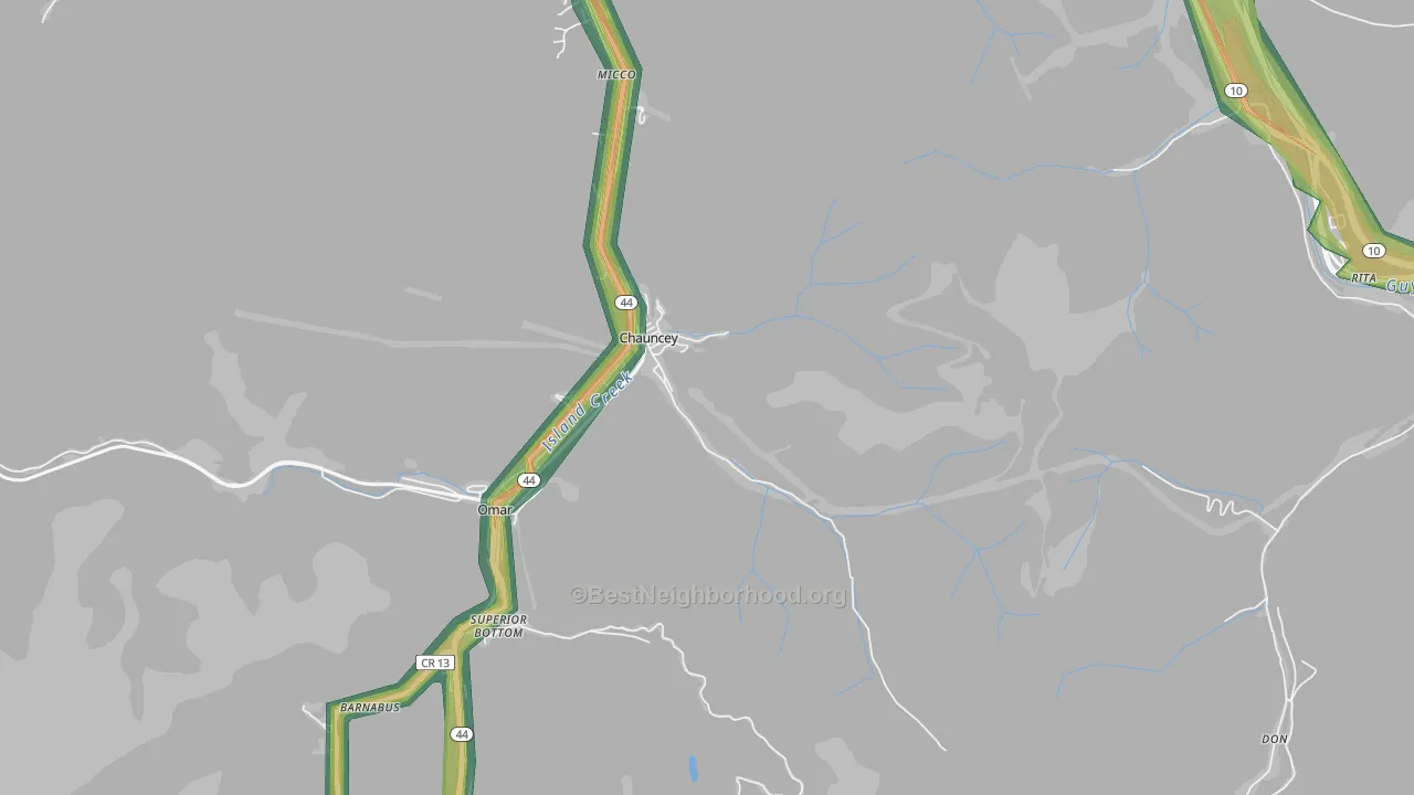 Chauncey, WV Map of Noise Levels in Chauncey