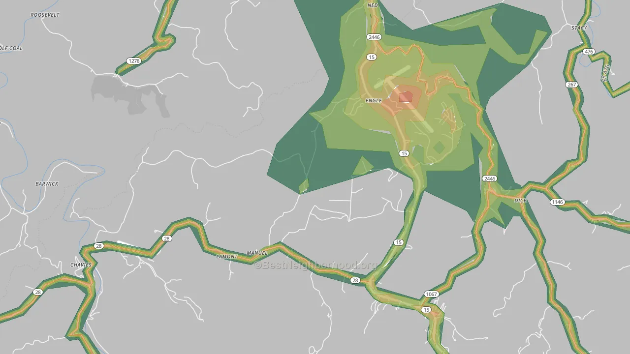 Chavies, KY Map of Noise Levels in Chavies