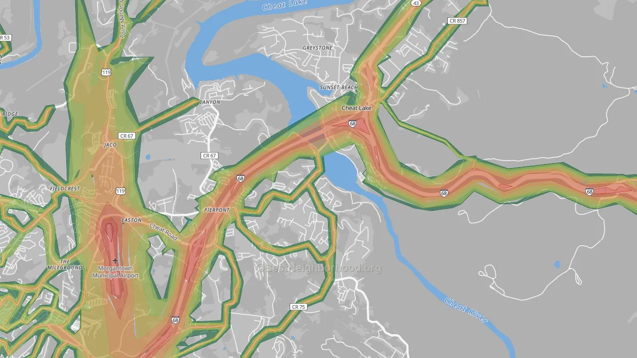 Cheat Lake, WV Map of Noise Levels in Cheat Lake