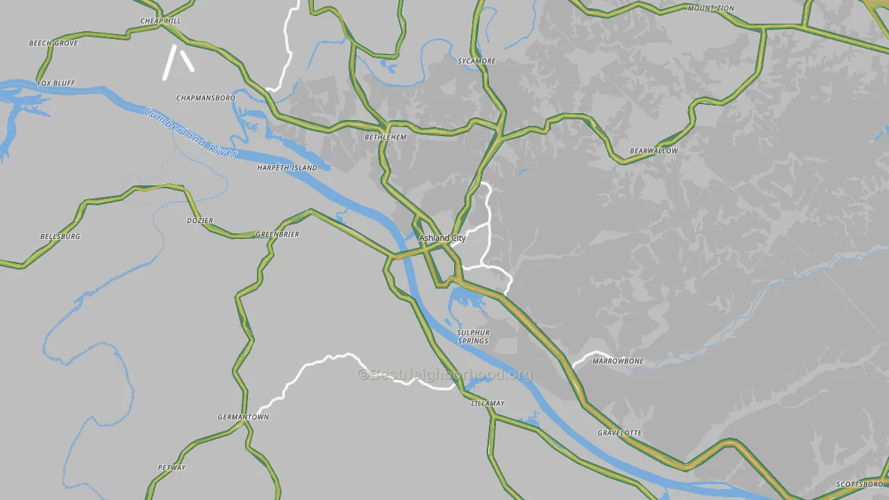 Cheatham County, TN Map of Noise Levels in Cheatham County