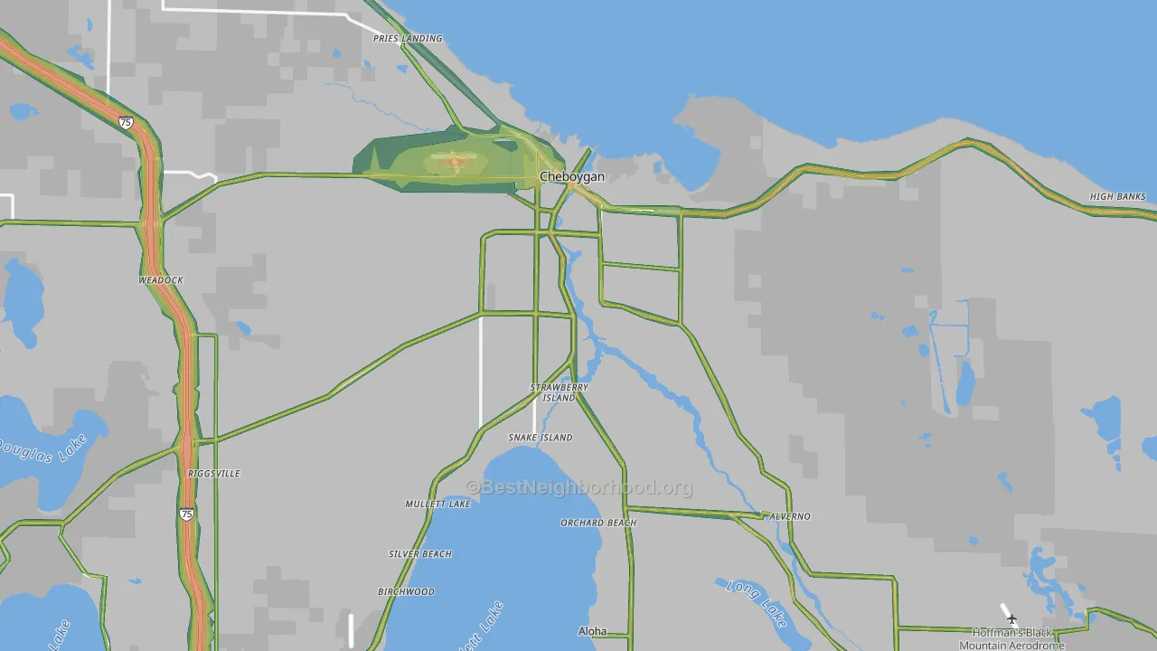 Cheboygan, MI Map of Noise Levels in Cheboygan