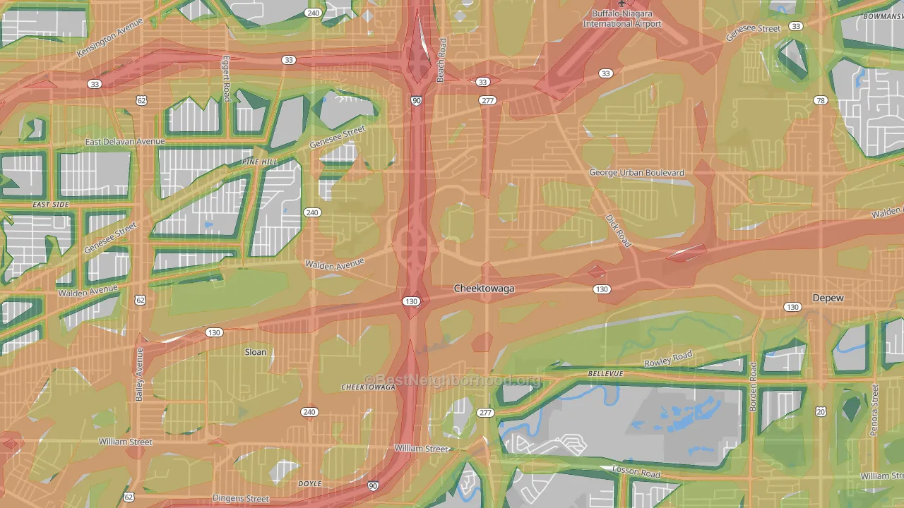 Cheektowaga, NY Map of Noise Levels in Cheektowaga
