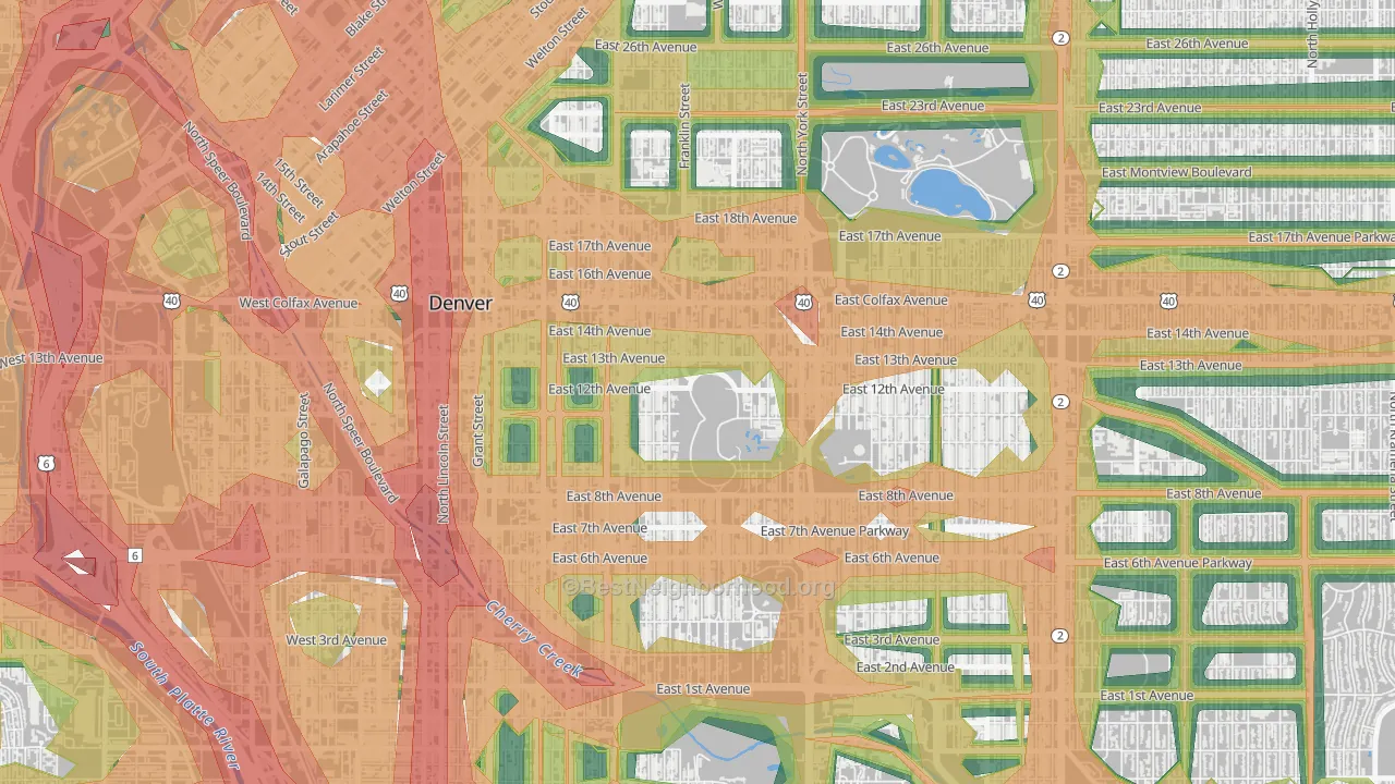 Cheesman Park, Denver, CO Map of Noise Levels in Cheesman Park