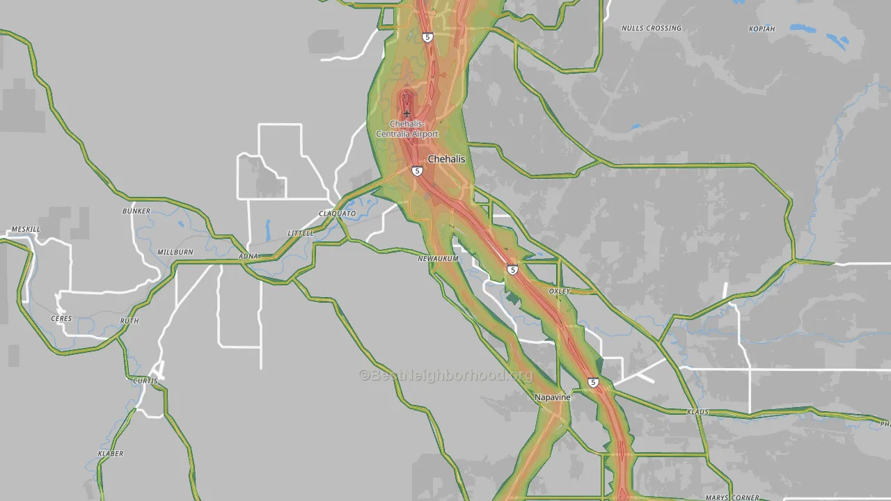 Chehalis, WA Map of Noise Levels in Chehalis