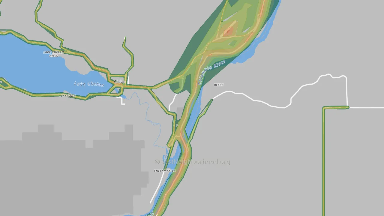 Chelan Falls, WA Map of Noise Levels in Chelan Falls