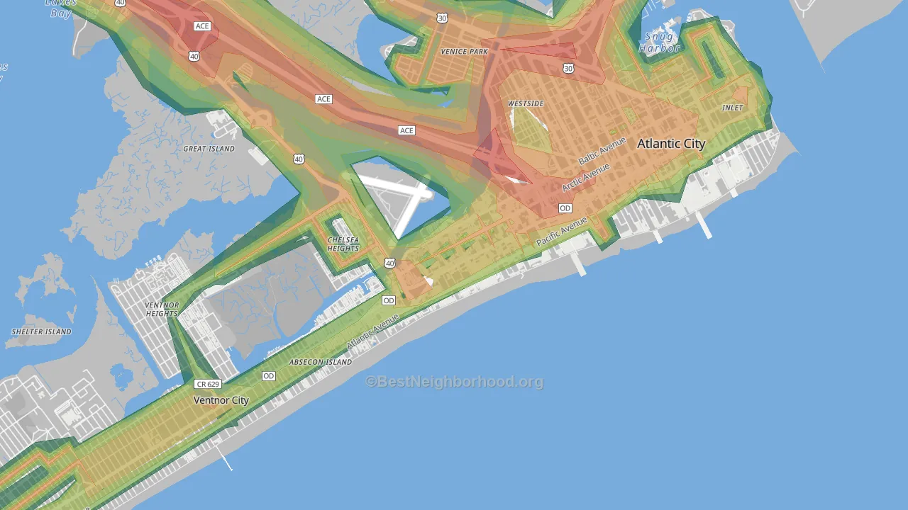 Chelsea, Atlantic City, NJ Map of Noise Levels in Chelsea