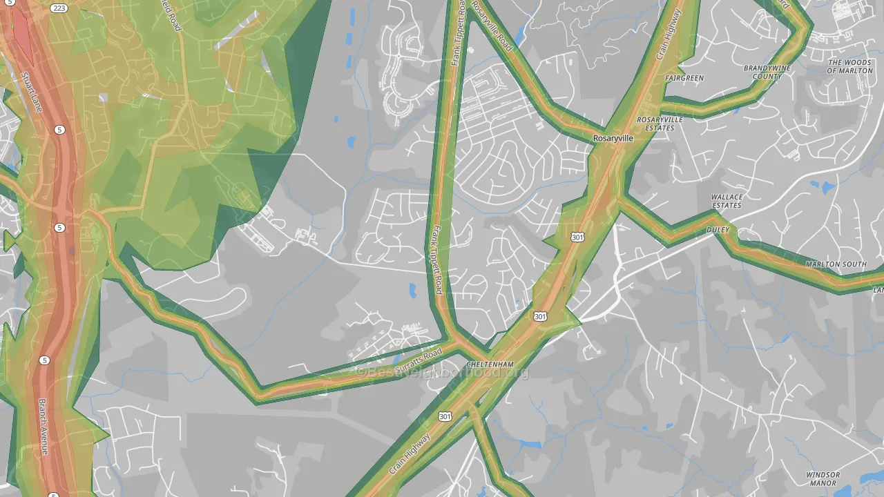 Cheltenham, MD Map of Noise Levels in Cheltenham