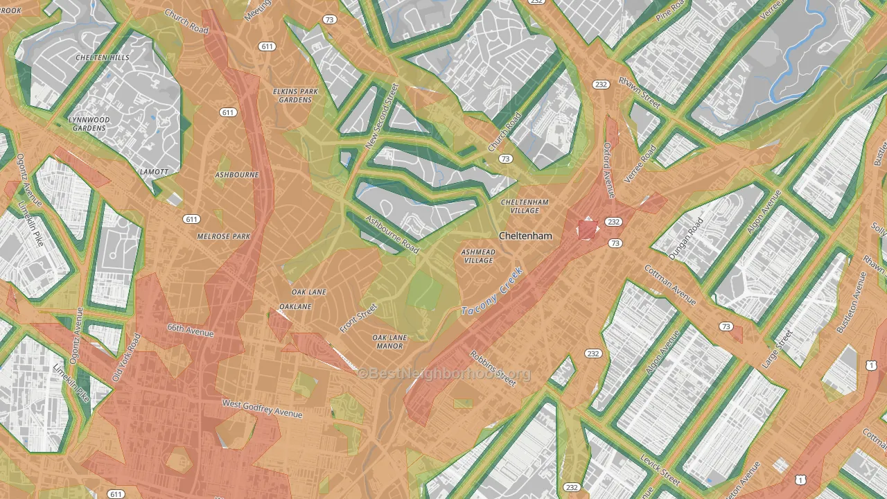Cheltenham, PA Map of Noise Levels in Cheltenham