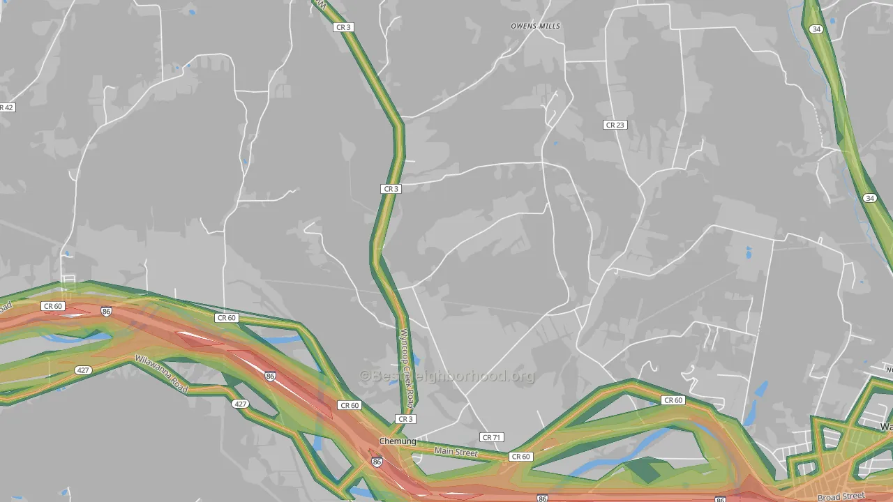 Chemung, NY Map of Noise Levels in Chemung