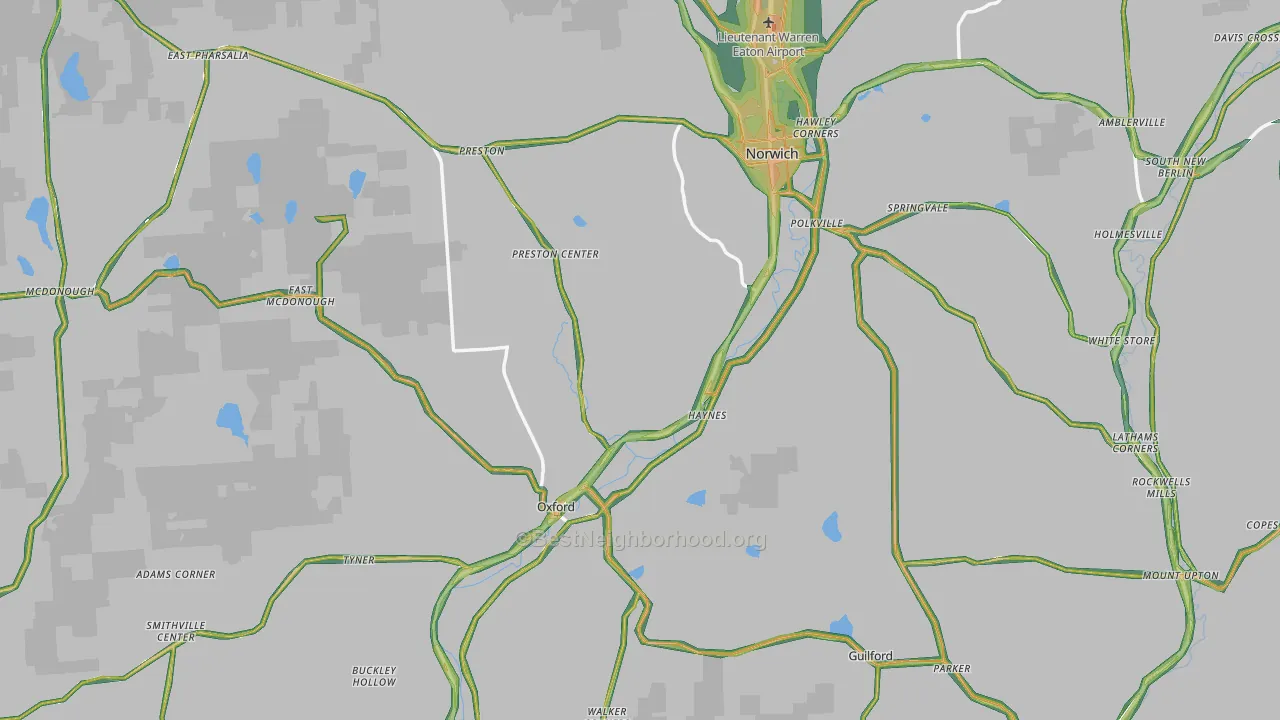 Chenango County, NY Map of Noise Levels in Chenango County