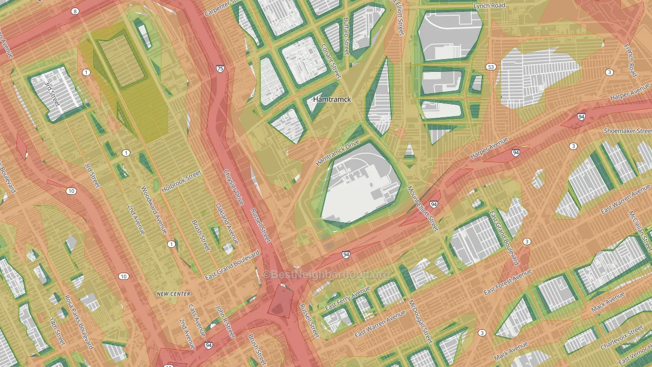 Chene, Detroit, MI Map of Noise Levels in Chene