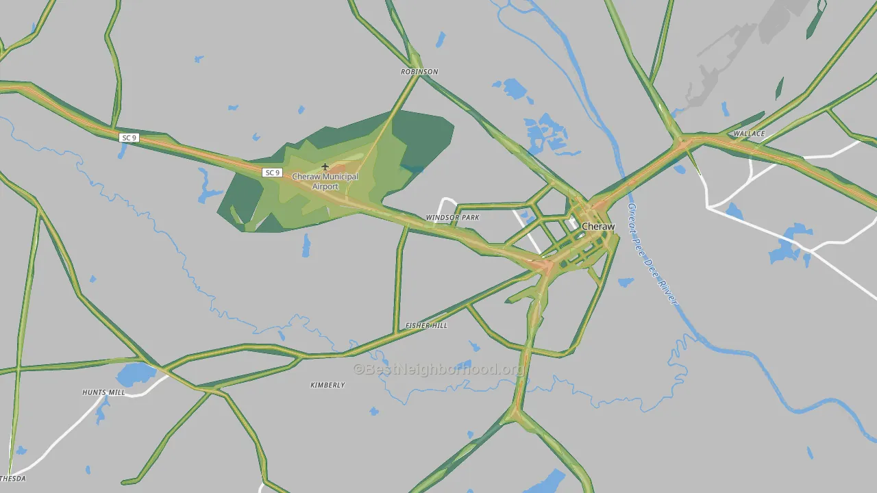 Cheraw, SC Map of Noise Levels in Cheraw