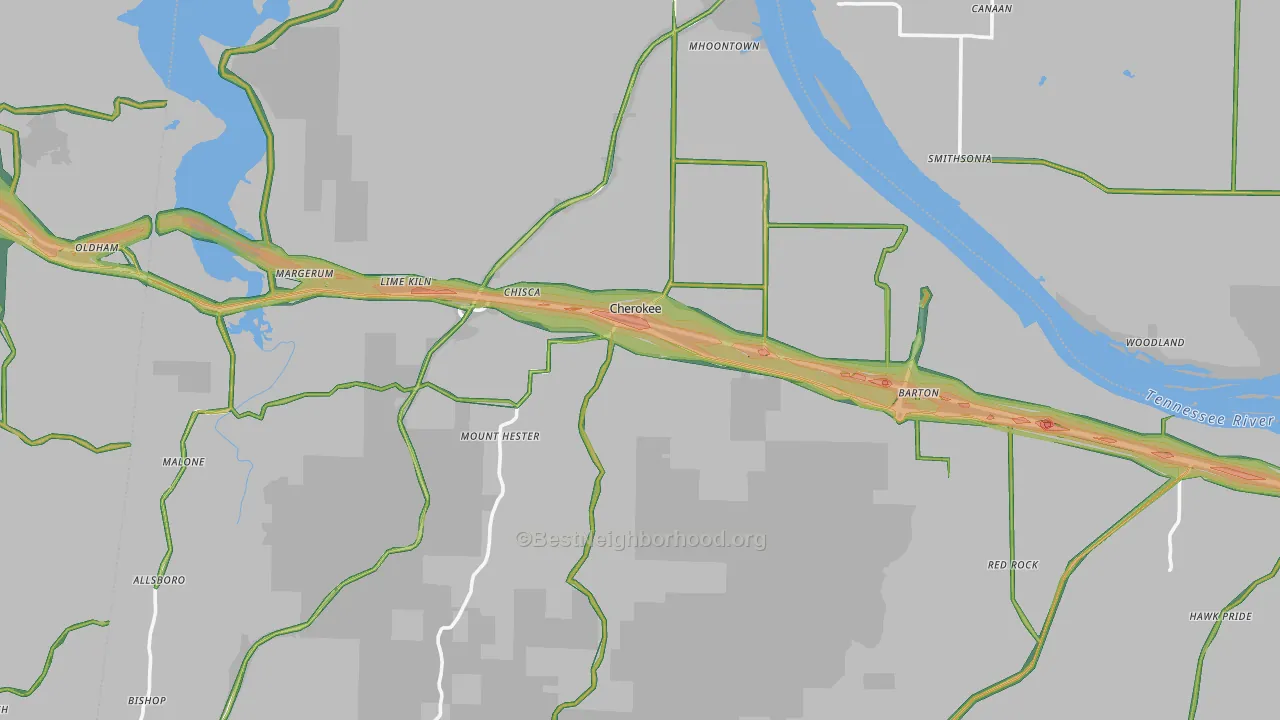 Cherokee, AL Map of Noise Levels in Cherokee
