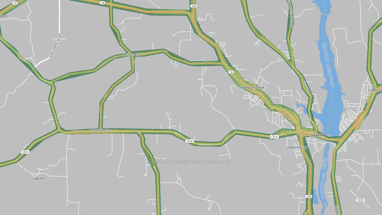 Cherokee Bluffs, AL Map of Noise Levels in Cherokee Bluffs