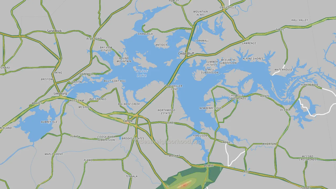 Cherokee County, AL Map of Noise Levels in Cherokee County