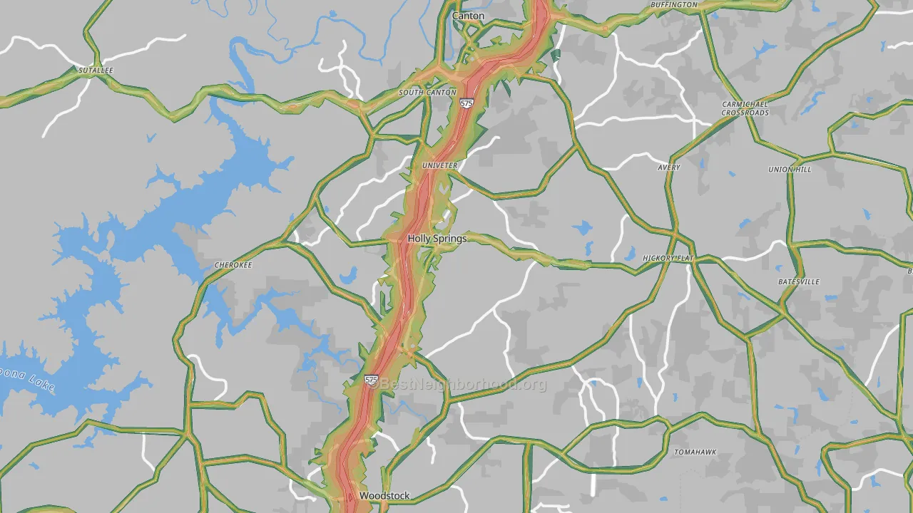 Cherokee County, GA Map of Noise Levels in Cherokee County