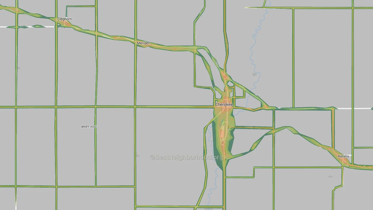 Cherokee County, IA Map of Noise Levels in Cherokee County
