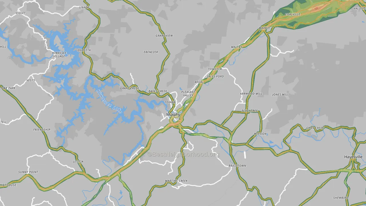 Cherokee County, NC Map of Noise Levels in Cherokee County