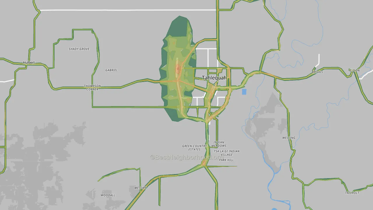 Cherokee County, OK Map of Noise Levels in Cherokee County