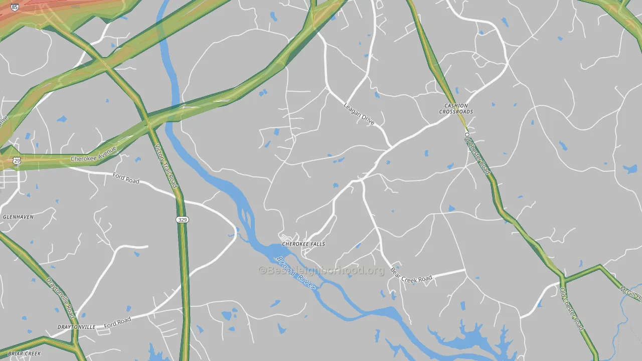 Cherokee Falls, SC Map of Noise Levels in Cherokee Falls