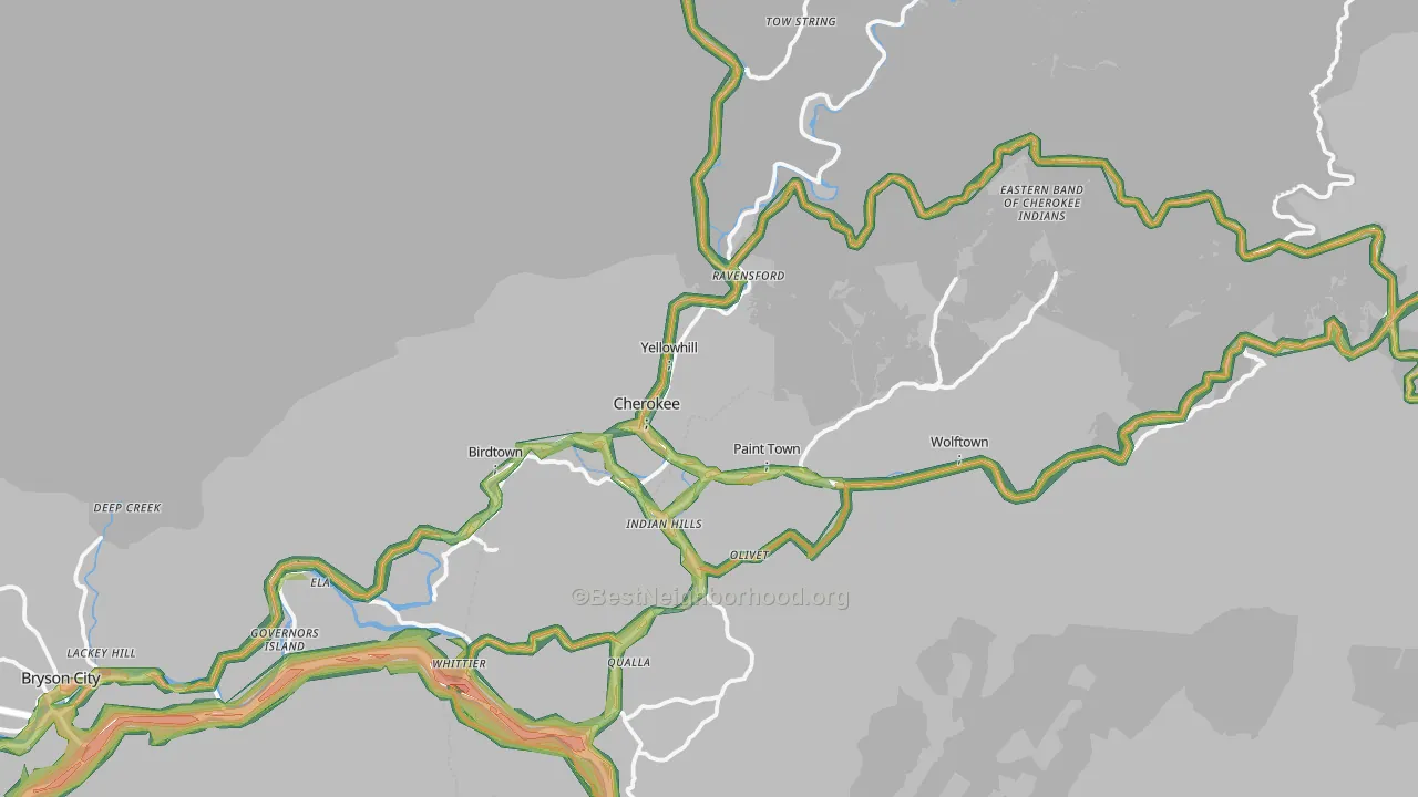 Cherokee, NC Map of Noise Levels in Cherokee