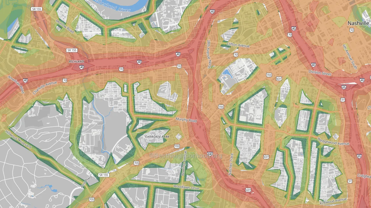 Cherokee Park, Nashville, TN Map of Noise Levels in Cherokee Park