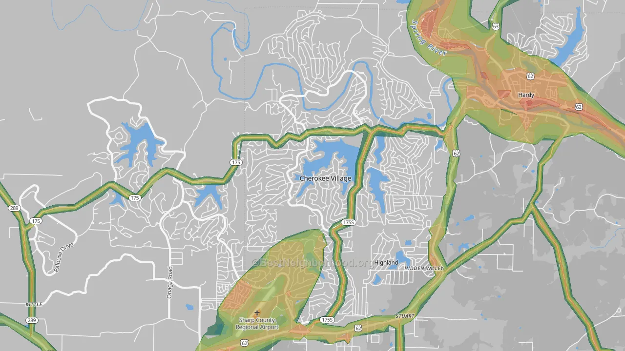 Cherokee Village, AR Map of Noise Levels in Cherokee Village