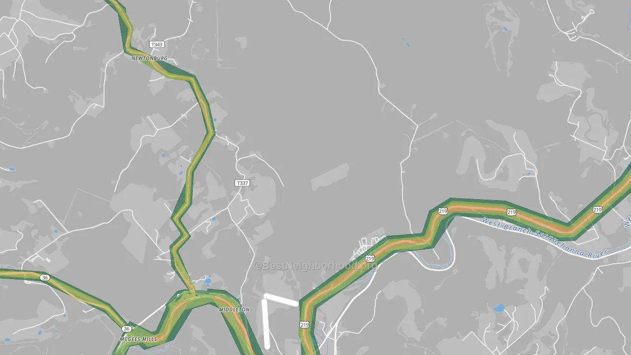Cherry Corner, PA Map of Noise Levels in Cherry Corner