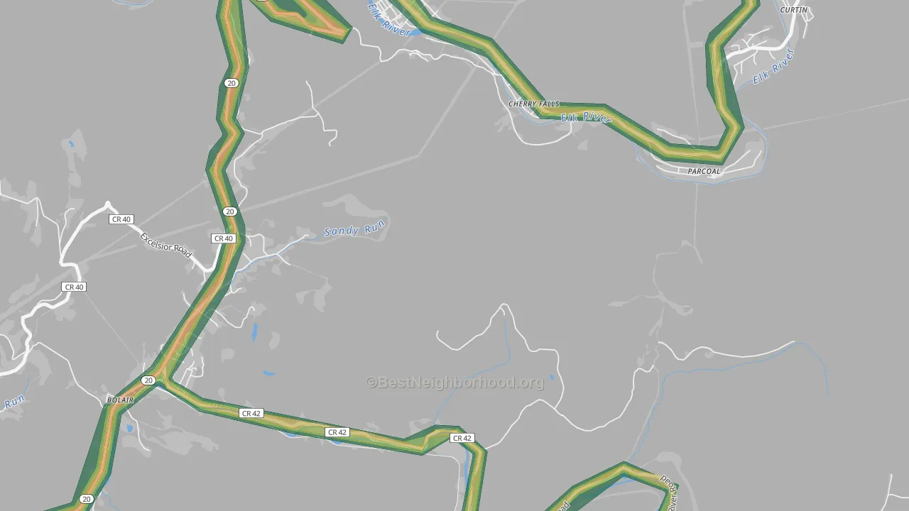 Cherry Falls, WV Map of Noise Levels in Cherry Falls