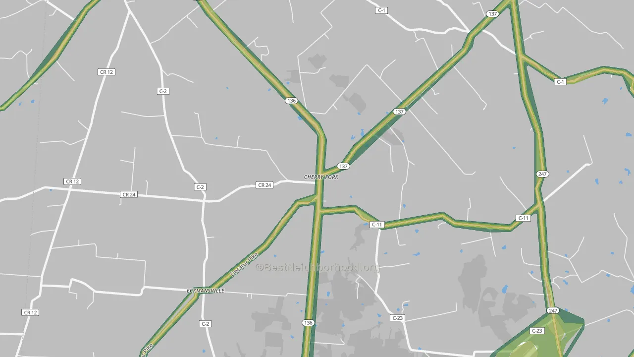 Cherry Fork, OH Map of Noise Levels in Cherry Fork