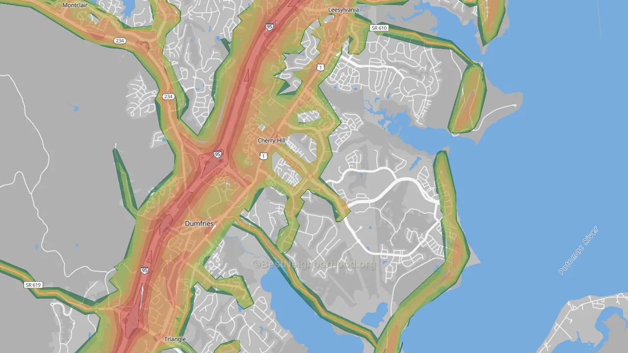 Cherry Hill, VA Map of Noise Levels in Cherry Hill