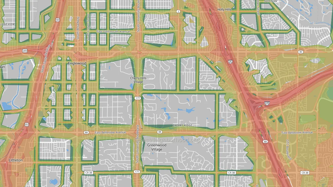 Cherry Hills Village, CO Map of Noise Levels in Cherry Hills Village
