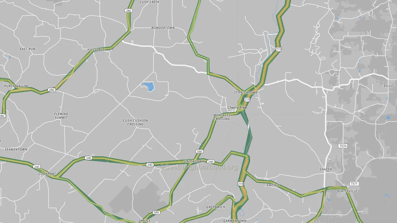 Cherry Tree, PA Map of Noise Levels in Cherry Tree