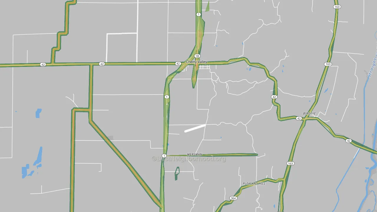 Cherry Valley, AR Map of Noise Levels in Cherry Valley