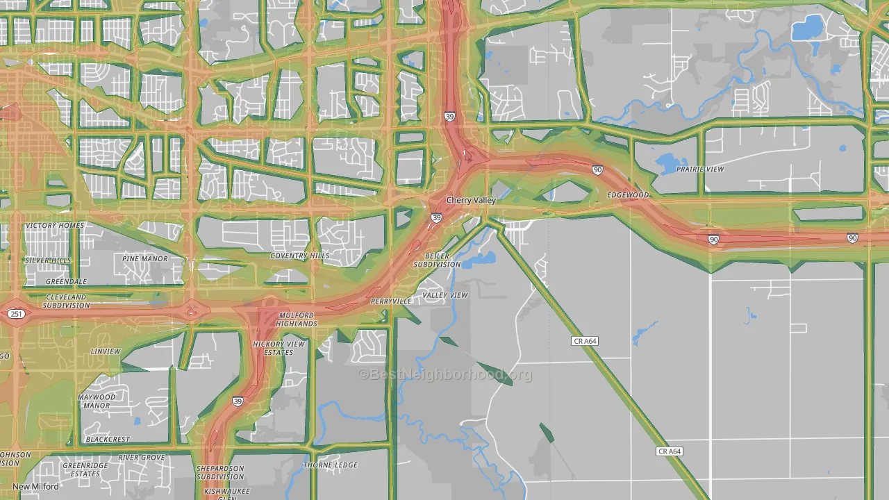 Cherry Valley, IL Map of Noise Levels in Cherry Valley