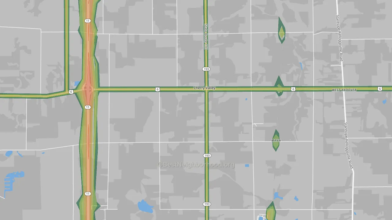 Cherry Valley, OH Map of Noise Levels in Cherry Valley